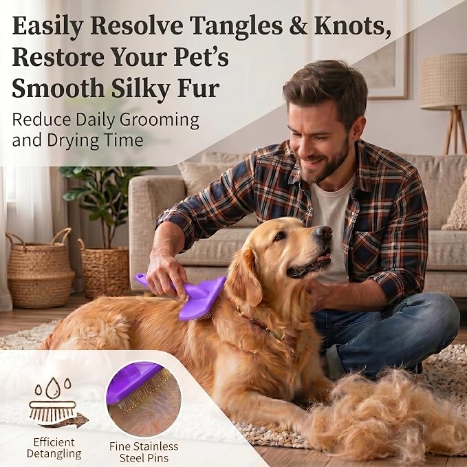 Wooden Long Pin Slicker Brush for Large Dog, Poodles & Doodles Long Hair | Grooming, Fluff & Detangle Heavy Dense Wavy Curly Coats to Easily Prevent Severe Hair Matting During Shedding Seasons