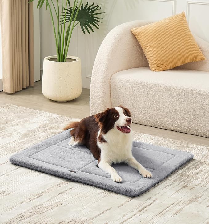 MADE 4 PETS Dog Crate Pad Washable Dog Bed for Medium Large Dogs, 35"x23" | Washable & Reversible, Anti-Slip Kennel Mat for Cozy Sleeping, Soft Fluffy Dog Bed for Indoor & Outdoor Use, Gray