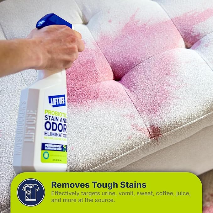 Lift Off 45006 Probiotic Stain and Odor Eliminator – Natural Enzyme Cleaner for Pet Urine & Odor, Dog & Cat Stains – Carpet & Upholstery Cleaner – Safe Around Kids & Pets – 16 fl oz