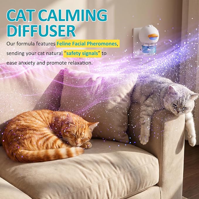 Multi‑Cat Calming Diffuser, 360-Day Pheromone Diffuser 12 Refills & 3 Plugs | Cat Pheromones Calming Diffuser Refill Kit for Pee Spraying, Aggression, Meowing & Scratching, Relieve Anxiety Stress
