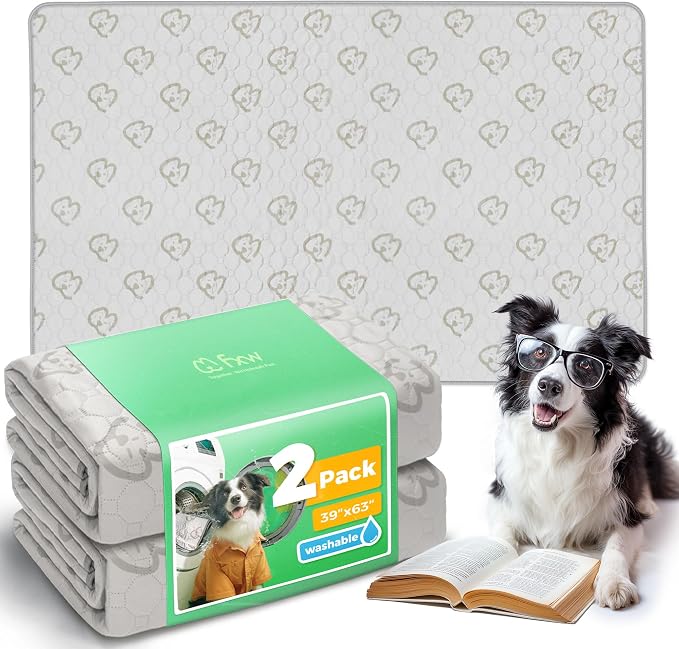 FXW Washable Pee Pads for Dogs, Super Absorbent, 39" x 63", 2 Packs | Machine washable, Non-slip backing, Fits 24"H 6-Panel FXW Rollick/Homeplus Playpens