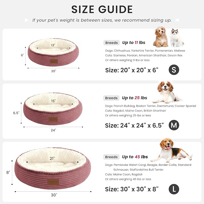 Love's cabin Round Donut Cat and Dog Cushion Bed, 20in Pet Bed for Cats or Small Dogs, Anti-Slip & Water-Resistant Bottom, Super Soft Durable Fabric Pet beds, Washable Luxury Bed Dusty Rose Stripe