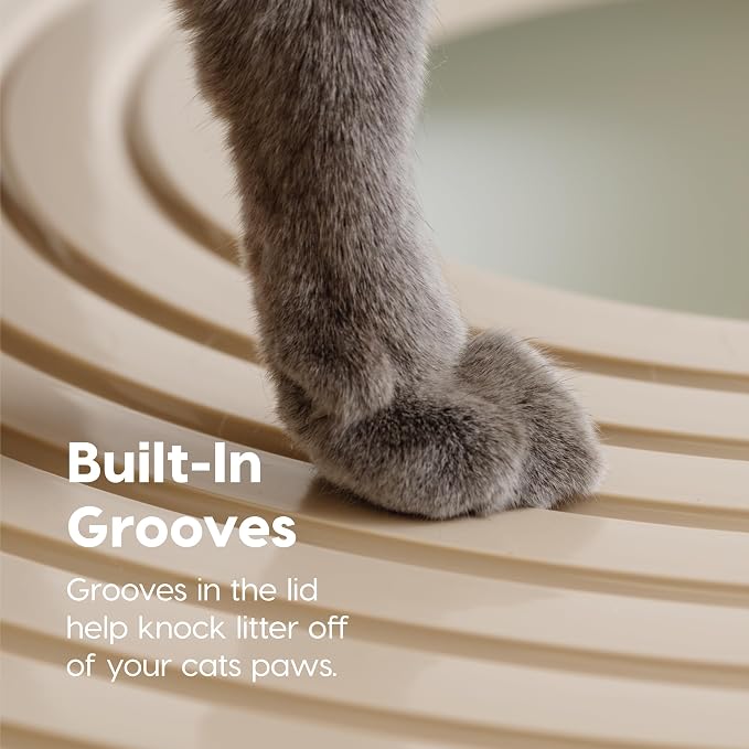 IRIS USA Large Cat Litter Box with Lid, Top Entry Design, Covered Enclosure, Dog Proof, Litter Scatter Control, Odor Reducing, Includes Scoop for Indoor Cats & Kittens, Beige/White, Made in the USA