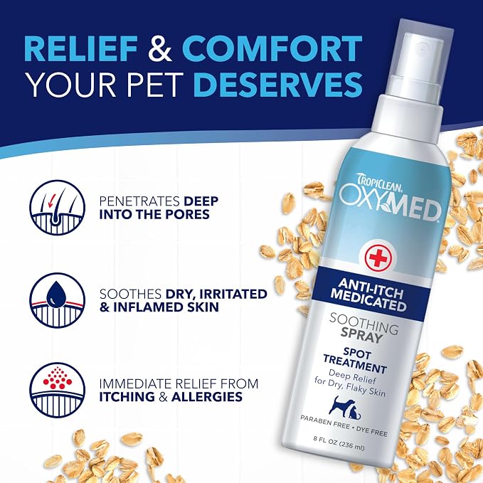 TropiClean OxyMed Hot Spot Treatment Spray for Dogs, Quick Relief, 8oz