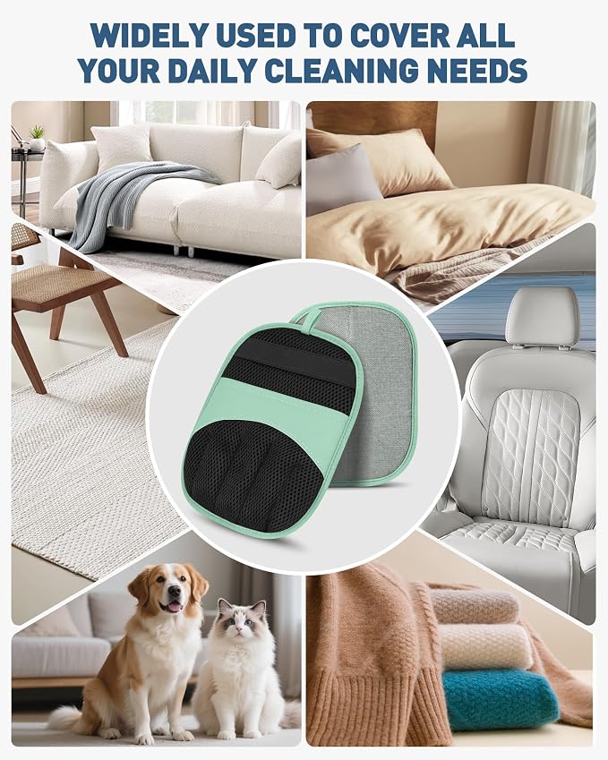 Magic Brush Glove Pet Hair, 2 Pack Removal Tool for Dogs and Cats | Electrostatic Magic Brush, Grooming Needs, Reusable Fur Remover for Furniture, Clothes, Car Seats (Green)