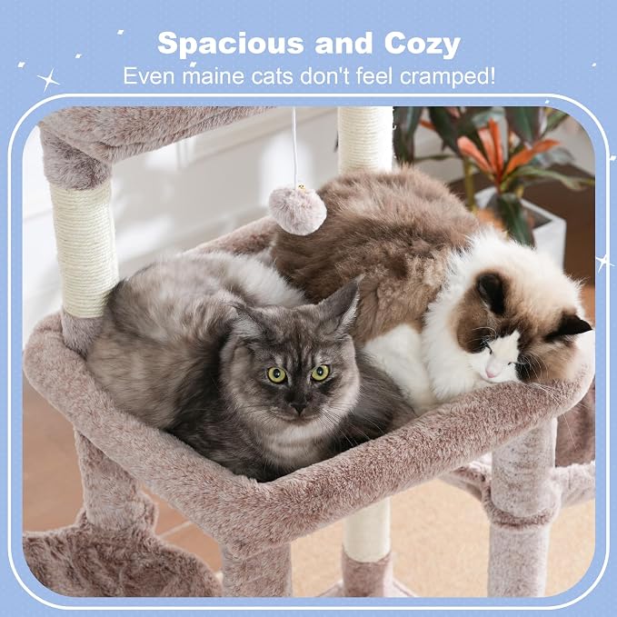 Hey-brother Cat Tree Tower with Extra Large Platform, Big Condo, MPJ070MU | 51.1 Inches Scratching Posts with 2 Cozy Hammocks, Self-Grooming Brush for Indoor Adult Cats, Maine Coon, Muchroom