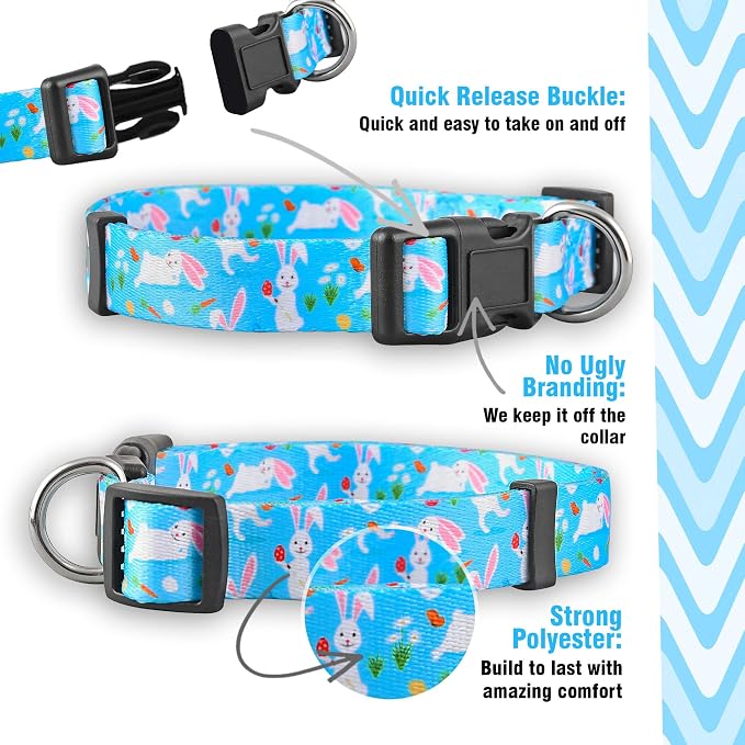 Native Pup Easter Dog Collar, Cute Spring Gift for Puppies, Pink Pastel, Eggs, Chicks, Bunny Adjustable for Small, Medium, Large Breeds (Bunny, Medium)