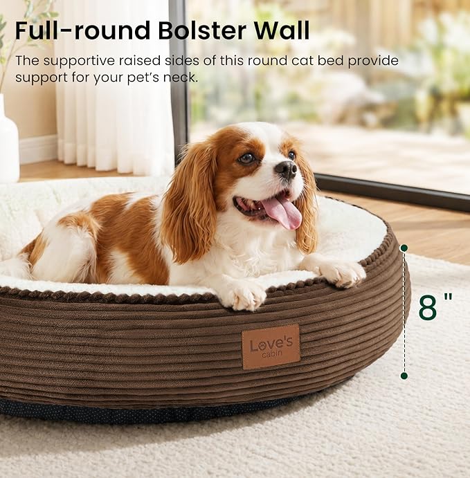 Love's cabin Round Donut Cat and Dog Cushion Bed, 30in Pet Bed for Medium or Large Dogs, Anti-Slip & Water-Resistant Bottom, Soft Durable Fabric Pet Beds, Washable Calming Cat Bed, Dark Brown