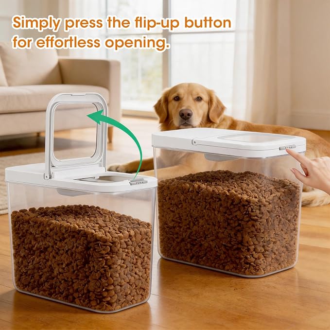TBMax Dog Cat Food Storage Container 12Lbs with Airtight Flip-up Lid, Large Pet Food Dog Treat Container with Scoop, Airtight Food Storage Bin for Kitchen Organization