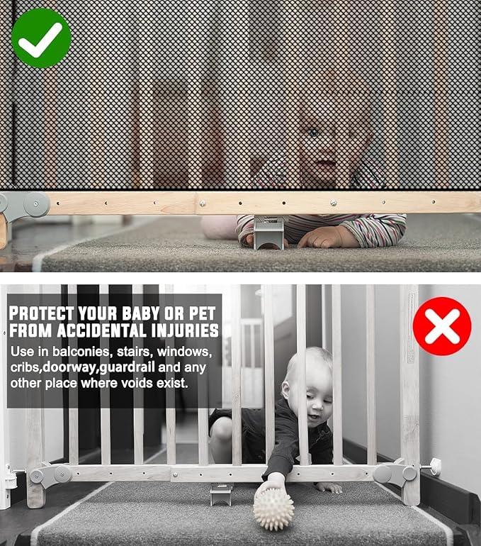 Baby Gate for Stairs, Banister Guard for Kids, Pets, Toys, 2 Set 15ft L x 2.66 ft HMesh Netting Safety Net for Balcony Rail Stair, Stairway Net Safety Products for Indoor & Outdoor (Black)