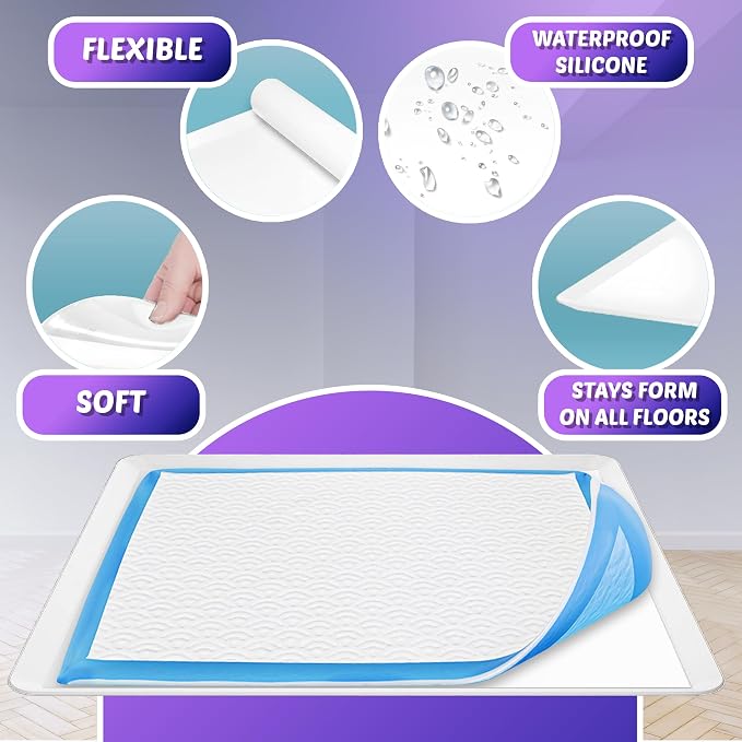 Skywin Dog Pee Pad Holder Tray Fits Up to 30” x 36” Wee Wee Pee Pads - Stable Grip, Raised Edges, Quick-Wipe Silicone Surface Dog Potty Tray Holder for Indoor Flooring Protection (White)