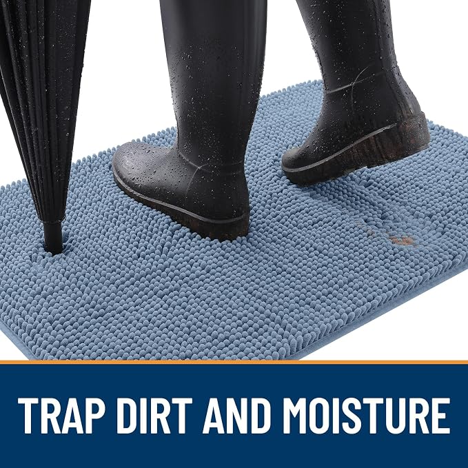 OLANLY Dog Door Mat for Muddy Paws 47x24, Super Absorbent Chenille Mud Mat | Airy Blue, Absorbs Moisture and Dirt, Non-Slip Machine Washable Doormat, Quick-Drying Indoor Entryway Floor Carpet for Dogs