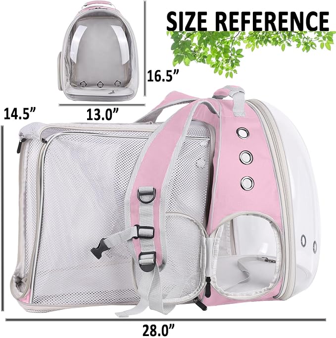 Dual Extension Pet Backpack Carrier for Large Cat and Small Puppy up to 20 Pounds, Clear Space Capsule Astronaut Transparent Bubble Window Pet Vet Travel Visit Bag