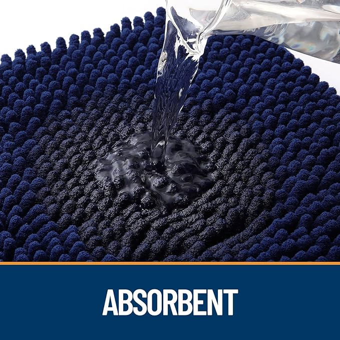 OLANLY Dog Door Mat for Muddy Paws 48x30, Super Absorbent Chenille Mud Mat | Navy Blue, Absorbs Moisture and Dirt, Non-Slip Machine Washable Doormat, Quick-Drying Indoor Entryway Floor Carpet for Dogs