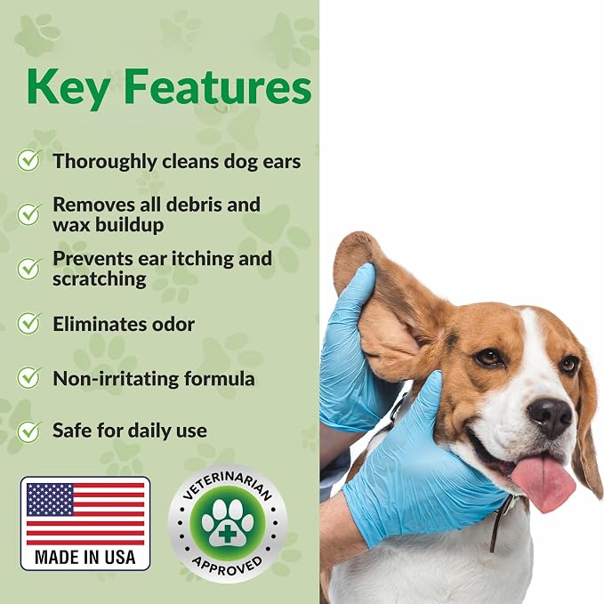 Dog Ear Cleaner, Natural Formula Puppy Ear Wash & Cleaning, Made in USA | Advanced Dog Ear Cleaning, Reduces Itching, Odor & Wax, Ear Drops for Dogs, Golden Doodle & Poodle Ear Flush, Puppy Essential