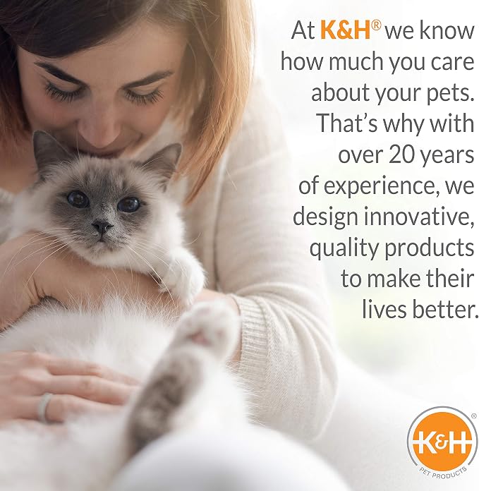 K&H Pet Products Bolster Heated Cat Bed for Indoor Cats, Thermo-Kitty Fashion Splash Orthopedic Foam Heated Pet Bed for Cats or Dogs, Waterproof Pet Heater, Safety Listed Small 18in Round Blue