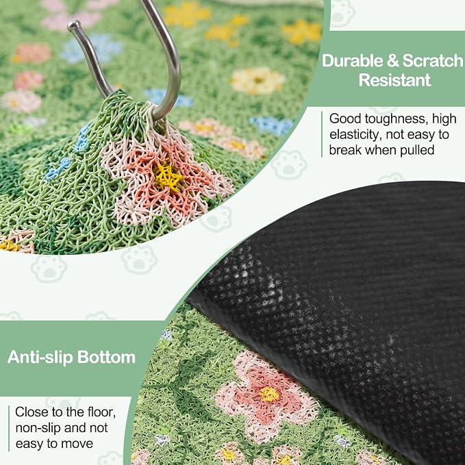 Glittme Cat Litter Mat, 33"x22" Non-Slip Washable Trapping Mat for Cats | Litter Trapping Mat With Thick PVC Coil To Catch Scatter, Soft On Paws And Waterproof Bottom To Protect Floors