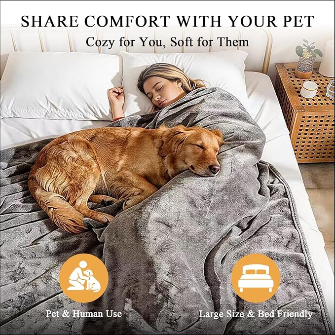 JUIN Waterproof Dog Blanket for Bed: Queen Size Water Proof Blanket, Gray | 100% Waterproof, Soft Double-Sided Flannel, Queen Size 90" x 90", Pet & Bed Protection, Machine Washable