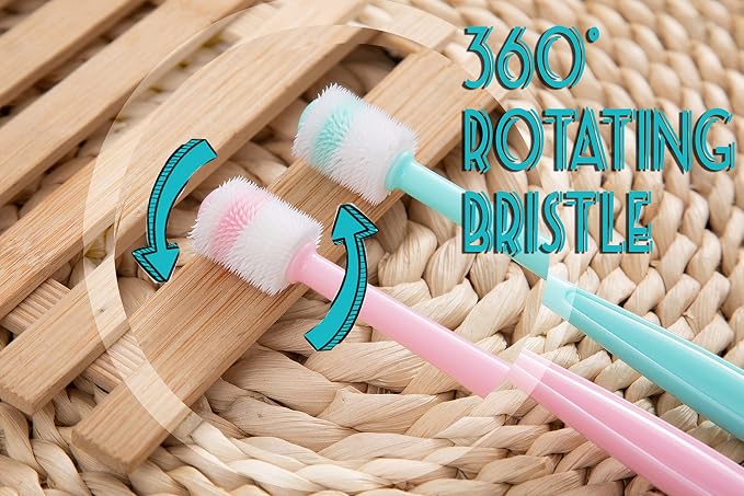 E.M&S.T by Emmeliestella Small Dog & Cat Toothbrush 360 Degree Soft Silicone, Cat Dental Care, Toothbrush Holder, Easy to Handle, Independent Packaging, Suction Cup, Light Blue&Pink (4-Pack Refills)