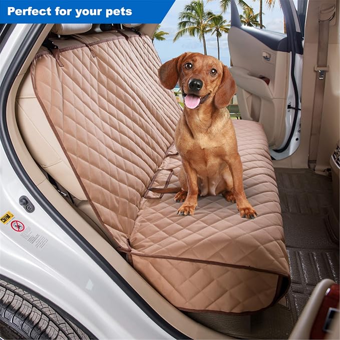 VIEWPETS Bench Car Seat Cover Protector - Waterproof, Heavy-Duty and Nonslip Pet Car Seat Cover for Dogs with Universal Size Fits for Vehicles, Trucks & SUVs(TAN)