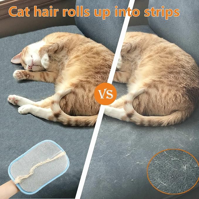 Thickened Pet Hair Removal Glove for Fabric Surfaces, Blue | Easy-On 2-Finger Design; Secure Stay-Put Fit; Easy Hair Pickup; Reusable Design; Sofas, Beds, Carpets, Pet Beds and Car Seats
