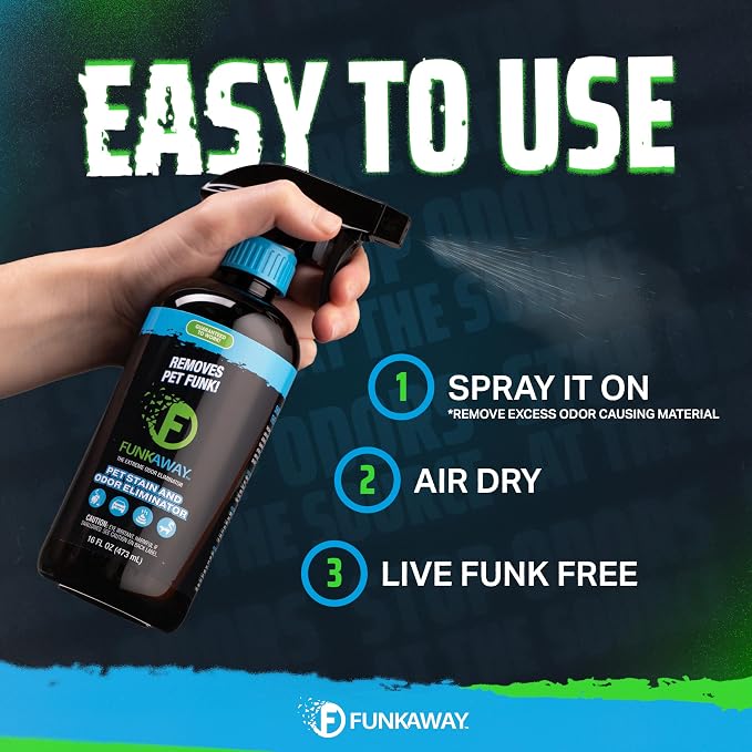 FunkAway Pet Stain & Odor Eliminator Spray, 16 oz., Fresh & Neutral Scent, The Extreme Pet Stain & Odor Eliminator for Houses, Cars, SUVs, RVs and Boats, Alcohol-Free Formula