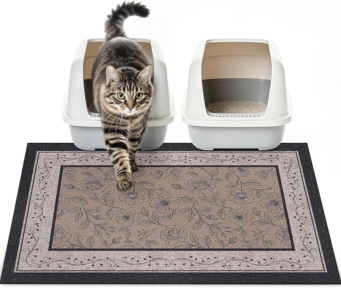 33"x22" Cat Litter Mat Waterproof Non-Slip Litter Trapping Pad | Soft Mesh Litter Box Mat With A Decorative Pattern Captures Scatter Effectively To Keep Floors Clean And Tidy