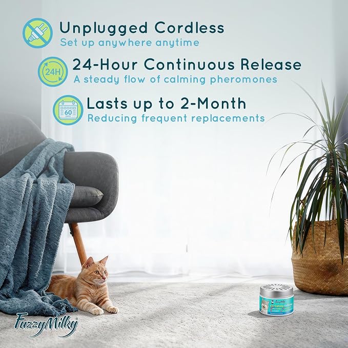 Cat Pheromone Calming Diffuser Gel, Unplugged Cordless Cat Calming | for Cat Anxiety Relief from New Home, Car Rides, Travel, Scratching & Urine Marking, 2 Months Supply (120 ml, 4.1 f oz)