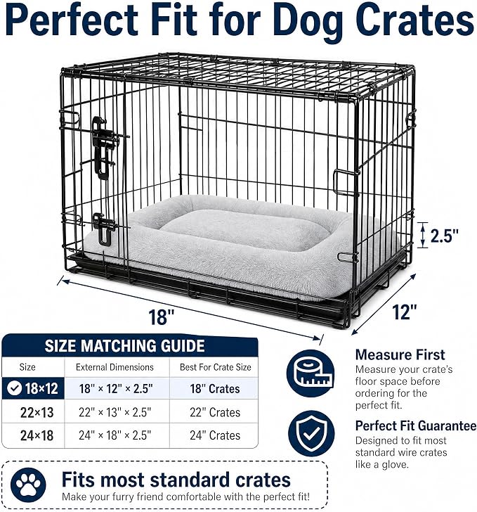 Dog Crate Bed 18x12 for Small Dogs,Washable Puppy Crate Mat with Non Slip Bottom,Soft Dog Crate Pad,Light Grey