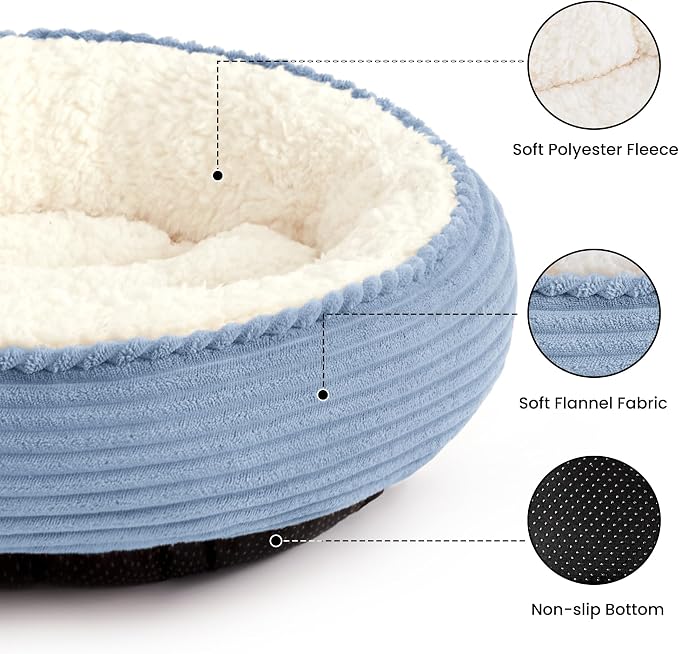 Love's cabin Round Donut Cat and Dog Cushion Bed, 24in Pet Bed for Small or Medium Dogs, Anti-Slip & Water-Resistant Bottom, Soft Durable Fabric Pet Beds, Washable Calming Cat Bed Sky Blue
