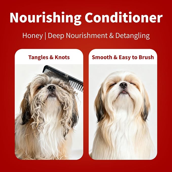 Arf Arf Dog Conditioner – Oatmeal Detangler for Long-Coat Dogs, 16.9oz | Groomer-Recommended, Oatmeal & Keratin Cuticle Repair, Detangles Long Coats, Honey Extract, Sulfate-Free, Rinse-Out 16.9oz
