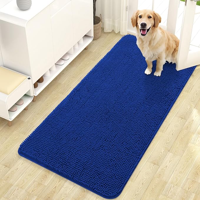 OLANLY Dog Door Mat for Muddy Paws 47x24, Super Absorbent Chenille Mud Mat | Royal Blue, Absorbs Moisture and Dirt, Non-Slip Machine Washable Doormat, Quick-Drying Indoor Entryway Floor Carpet for Dogs