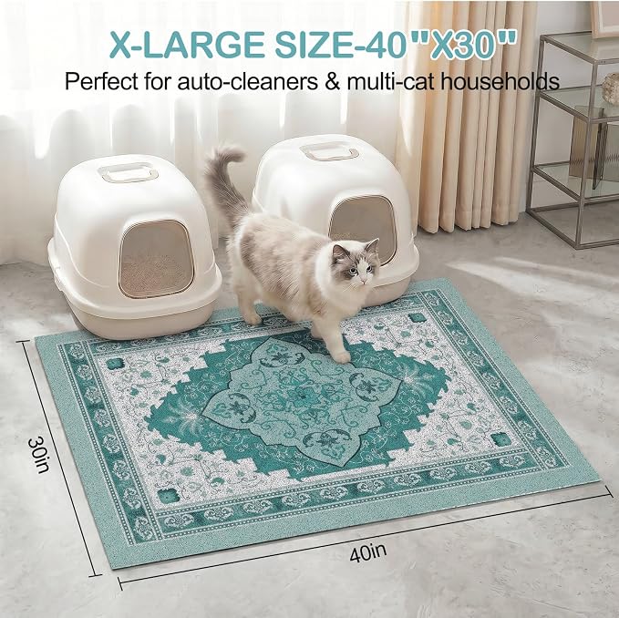 Glittme Cat Litter Mat with Non-Slip Bottom Litter Box Mat 40"X30" Litter Trapping Mat Easy to Clean Washable Cat Food Mat for Kitty,XL