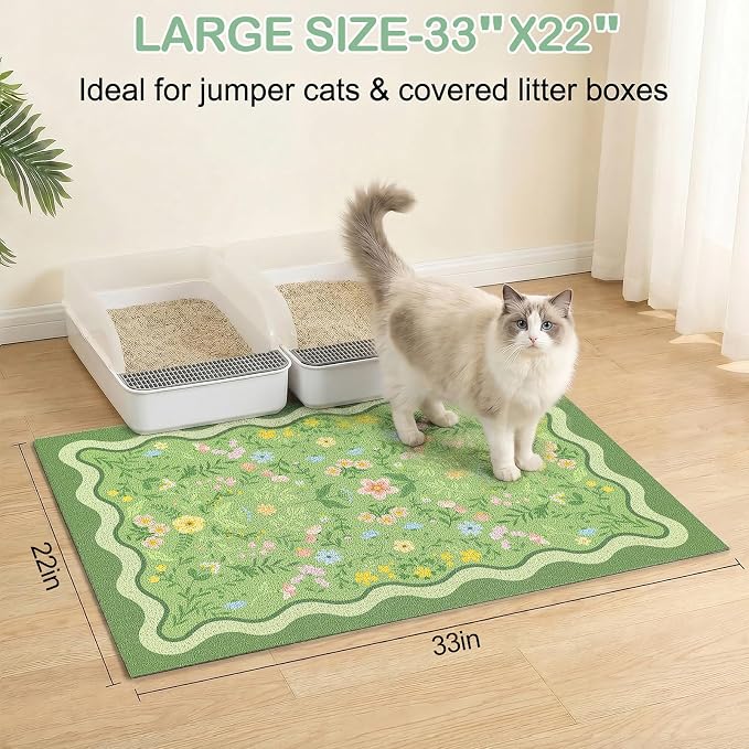 Glittme Cat Litter Mat, 33"x22" Non-Slip Washable Trapping Mat for Cats | Litter Trapping Mat With Thick PVC Coil To Catch Scatter, Soft On Paws And Waterproof Bottom To Protect Floors