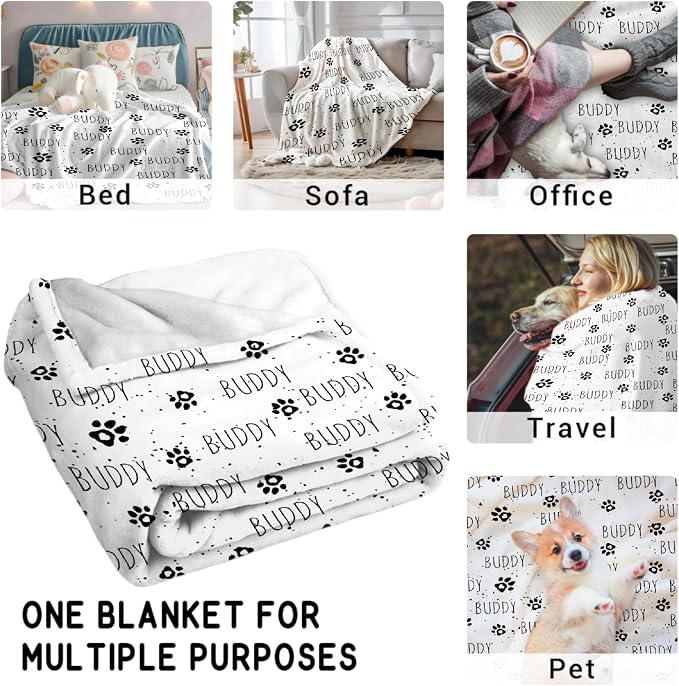 Custom Dog Blankets with Pictures, Personalized Name Blanket for Pets, Customized Pet Photo Throw,The Lightweight Blanket All-Season 50"x40" for Kids