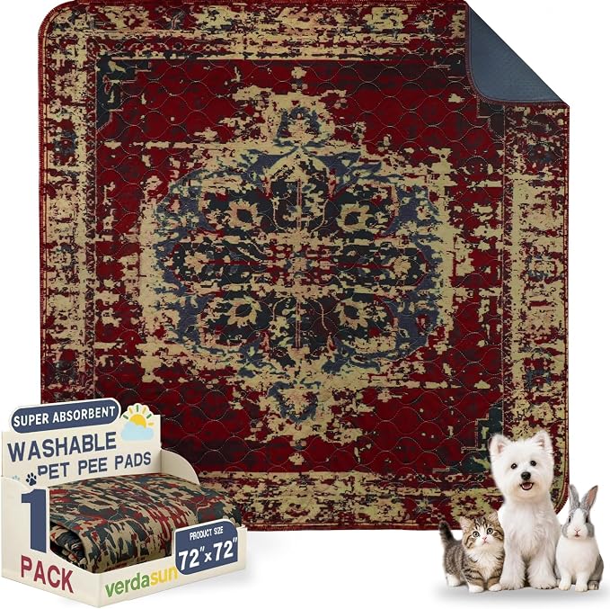 Washable Pee Pads for Dogs, Reusable Puppy Potty Training Pads, Ultra-Absorbent Thick Waterproof Leak-Proof Non-Slip Pads & Mat for Crate, Playpen, Floor, Whelping & Housebreaking , 1 Pack 72"x72"