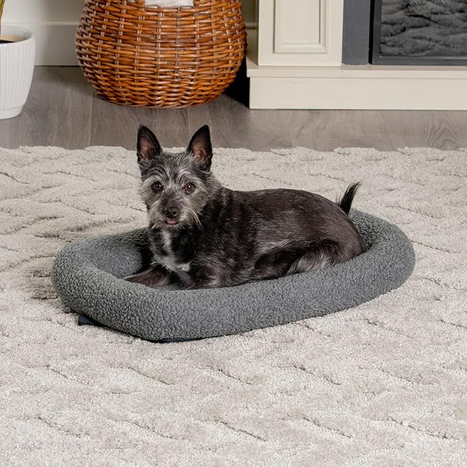 Furhaven Dog Bed for Extra Small Dogs & Indoor Cats, 100% Washable, Sized to Fit Crates - Sherpa Fleece Bolster Crate Pad - Gray, Extra Small (Pack of 2)