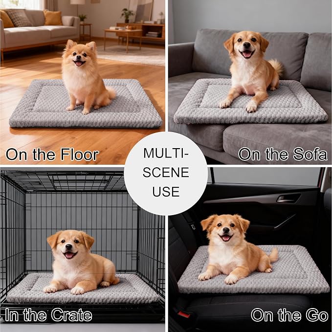 Dog Bed Mat - Dog Crate Pad - Reversible Mat for Pet Comfort - Soft Bed Crate Pads for All Seasons - Durable, Machine Washable Mat for Crates, Travel, and Home (Light Gray, 24" L*18" W*1.5" Th)