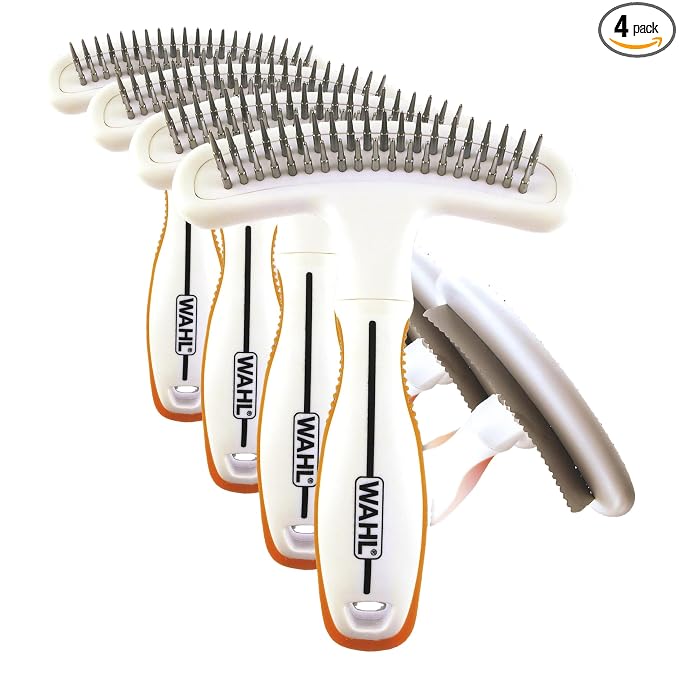 Wahl 2-in-1 Combination Double Row Pet Rake with Hair Shedding Blade for Dog or Cat Fur by The Brand Used by Professionals – Model 858424 1 Count (Pack of 4)