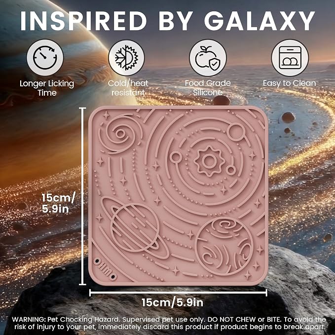OHMO Lick Mat for Dogs and Cats(Small, Mars&Coral, 2pcs) Enrichment Accessories Toy Space Star Easy Clean Pet Slow Feeder/Suction Cups, Licking Pad for Anxiety Relief and Boredom Reduction