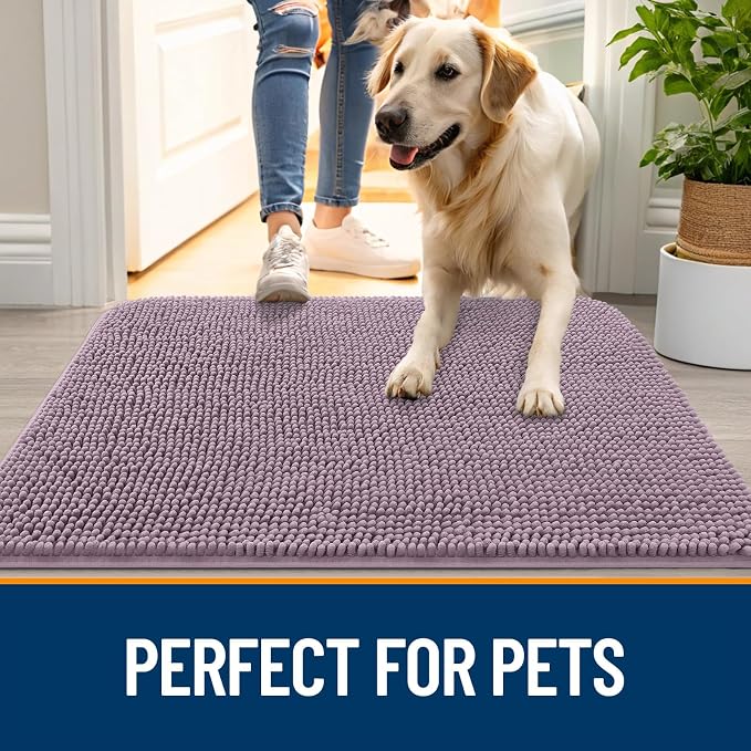 OLANLY Dog Door Mat for Muddy Paws 30x20, Super Absorbent Chenille Mud Mat | Deep Plum, Absorbs Moisture and Dirt, Non-Slip Machine Washable Doormat, Quick-Drying Indoor Entryway Floor Carpet for Dogs