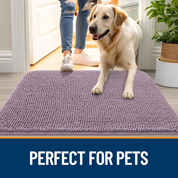 OLANLY Dog Door Mat for Muddy Paws 70x24, Super Absorbent Chenille Mud Mat | Deep Plum, Absorbs Moisture and Dirt, Non-Slip Machine Washable Doormat, Quick-Drying Indoor Entryway Floor Carpet for Dogs