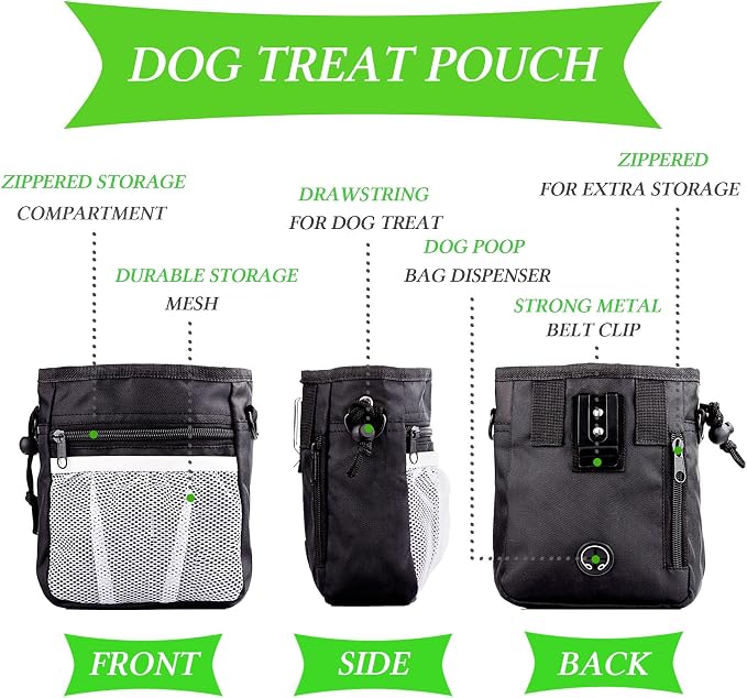 STMK Dog Treat Pouch Dog Clicker Training Kit, Dog Training Treat Pouch Dog Clicker for Training, 3 Ways to Wear Easily Carries Treat Pouches for Pet Training (Black and Pink)