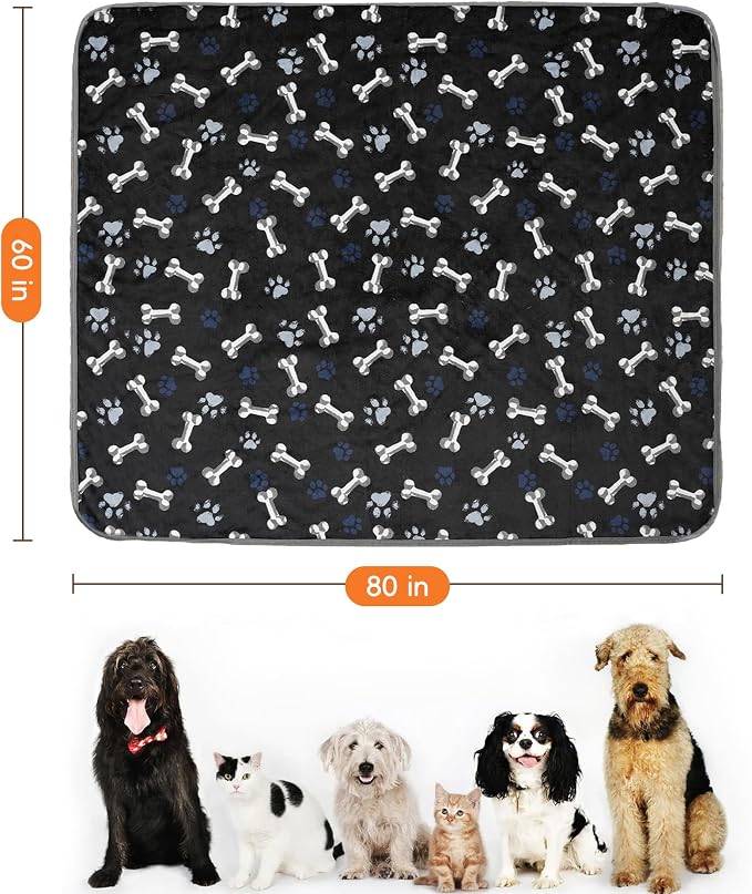 Waterproof Dog Blankets Pet Blanket 60"x80", Soft Fluffy Sofa Car Bed Protector, Reversible Sherpa Fleece Dog Blanket for Large Dogs(Navy Paws)