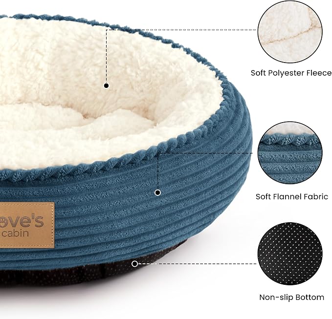 Love's cabin Round Donut Cat and Dog Cushion Bed, 20in Pet Bed for Cats or Small Dogs, Anti-Slip & Water-Resistant Bottom, Super Soft Durable Fabric Pet beds, Washable Luxury Bed Dusty Blue