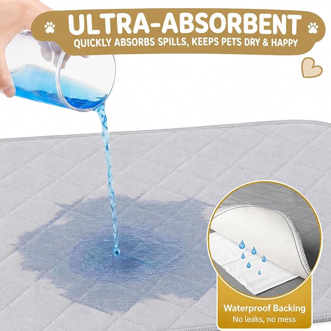 CoolShields Washable Pee Pads for Dogs, 36'' x 36'', Grey, 2 Pack | Ultra-Absorbent Reusable Waterproof Puppy Pad for Crates, Playpens, Carpets, and Floors—Ideal for Dogs, Cats, and Small Pets