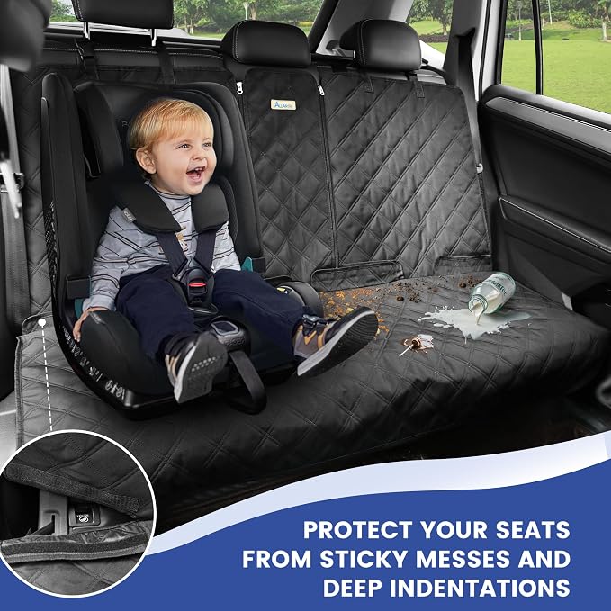 ALLANSING XL Back Seat Cover for Full‑Size Trucks Rear Bench, Zippered Center Armrest Opening, Heavy Duty 900D Waterproof Non‑Slip Car Seat Protector for Messy Kids & Drooling Dogs, Easy Clean (Black)