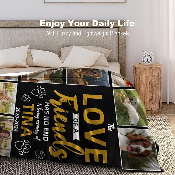 Personalized Dog Blankets with Photos Custom Dog Blanket with Pictures - Customized Pet Memorial Blanket Gifts for Loss of Dog, Loss of Pet Remembrance Gift, in Loving Memory Blanket for Dog Lover M