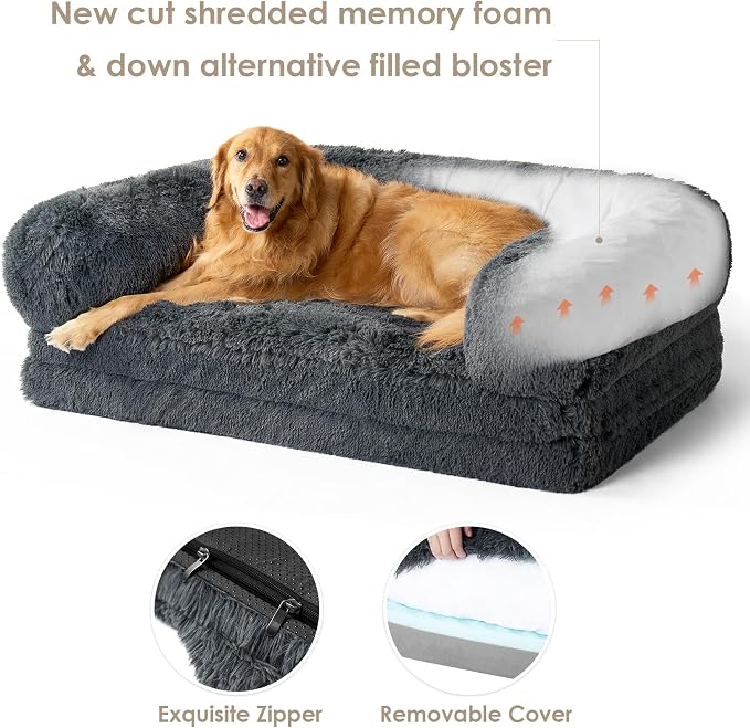 EHEYCIGA Foldable Human Dog Bed, 72"x44"x11" Orthopedic Memory Foam Human Sized Dog Bed, Waterproof Pet Bed for People, Faux Fur Pet Couch for Adult with Non-Slip Bottom, Dark Grey