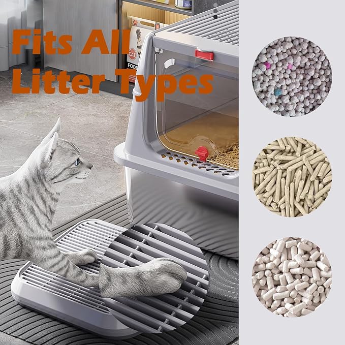 SpaceTime Elevated Cat Litter Mat for Litter Box,Trapping Litter Ramp/Steps for Floor Indoor,Washable Easy Cleaning Cat Pad with Filter Function,Suitable for Kitty & Senior Cats (Light Grey)